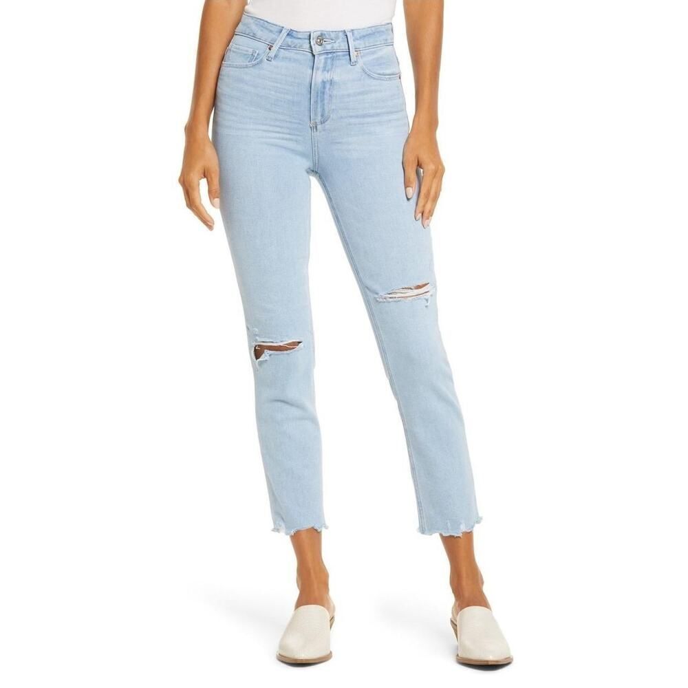 PAIGE blue hoxton slim crop distressed blue denim jeans size US 27